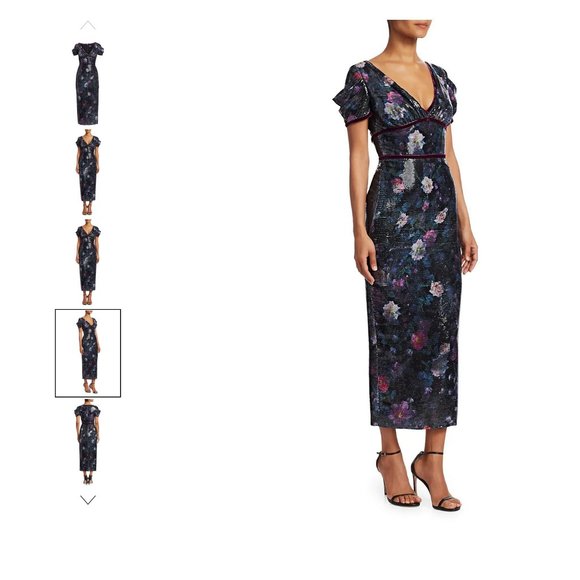 SALE Marchesa Notte Cap Sleeve Sequin Floral Dress NWOT - Picture 4 of 11